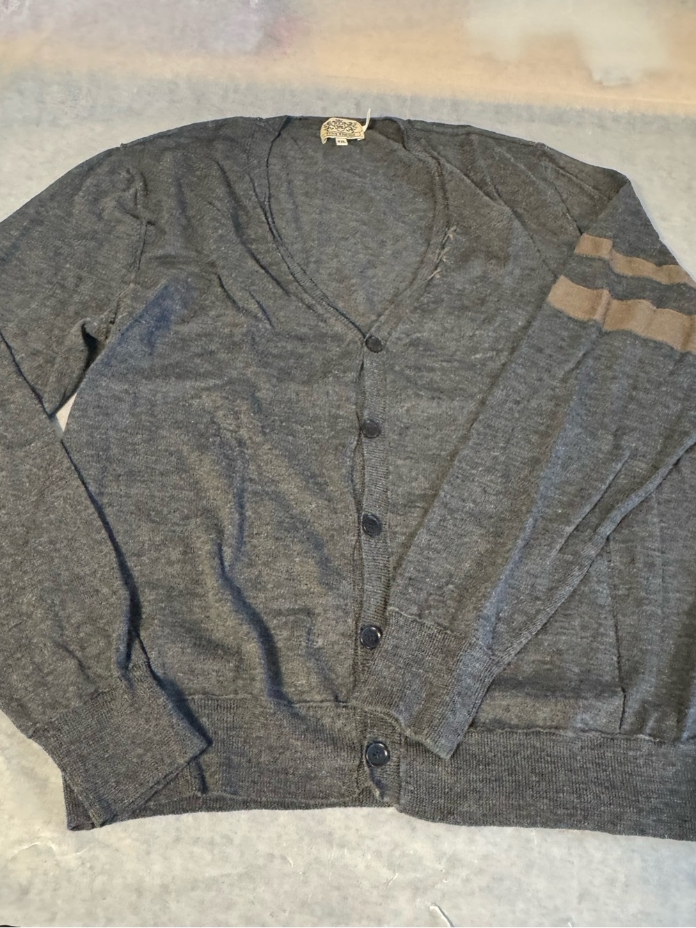 Juicy Couture Gray Cardigan XXL Wool Blend Button Front Striped Sleeve